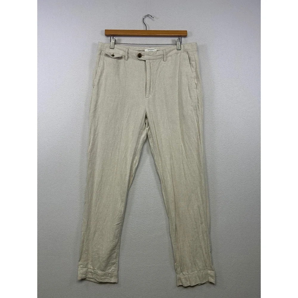 Coastal Old Money Banana Republic Men 32x32 Beige Linen Blend Slim Straight Pant